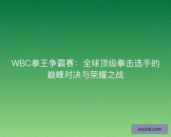 WBC拳王争霸赛：全球顶级拳击选手的巅峰对决与荣耀之战